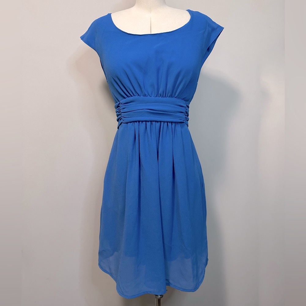Pins and Needles Blue Short Sleeve Midi Dress Size S